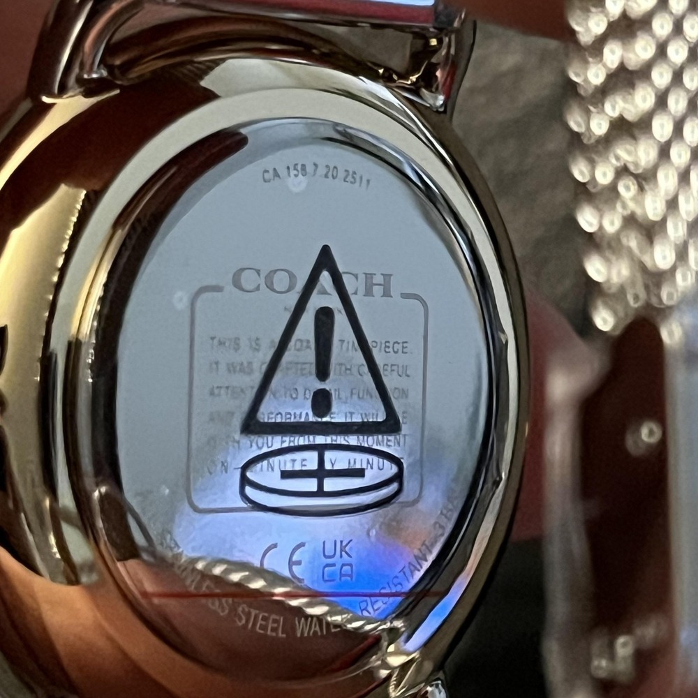 Coach Watch Womens Silver Dial Gold Bezel Mesh Bracelet Set Quartz New W/ Box - Picture 7 of 16
